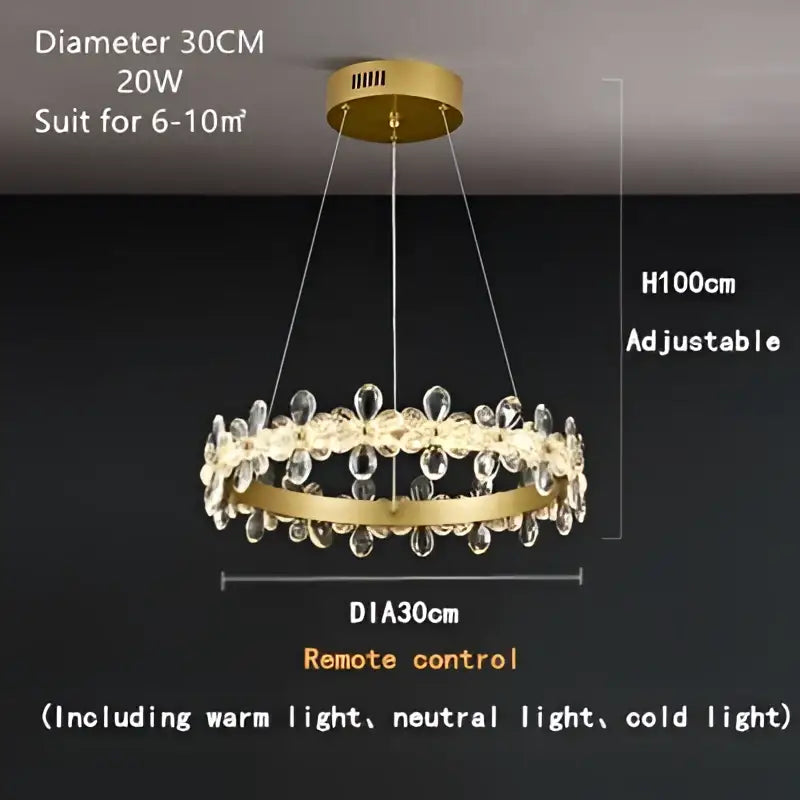Gold-toned decorbites crystal led double ring chandelier with crystal accents and adjustable height for living room lighting