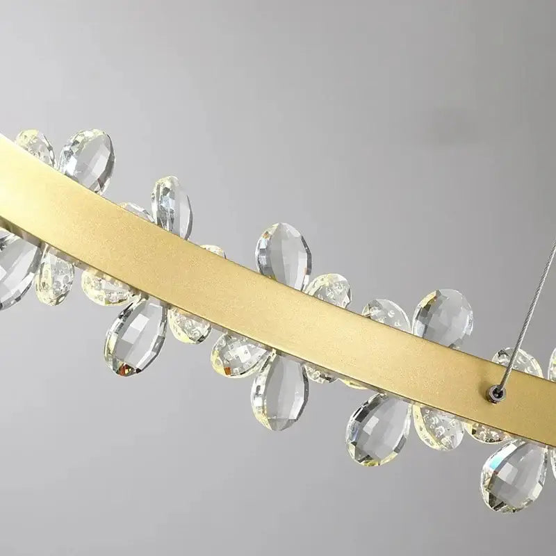 Gold double ring decorbites crystal led chandelier with gold-toned bar and faceted crystal droplets for living room light