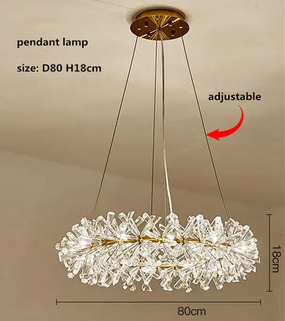 A gold double tiered crystal flower chandelier with clear glass pieces by decorbites crystal for dining room decor