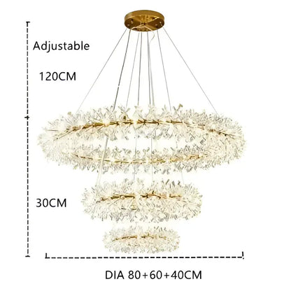 Gold double tiered crystal flower chandelier with three tiered rings of clear crystal flowers by decorbites crystal flower