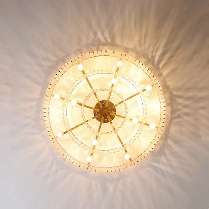 Gold dual purpose crystal ceiling lamp with brass finish and multi-tiered design for elegant bedroom decorbites dual purpose