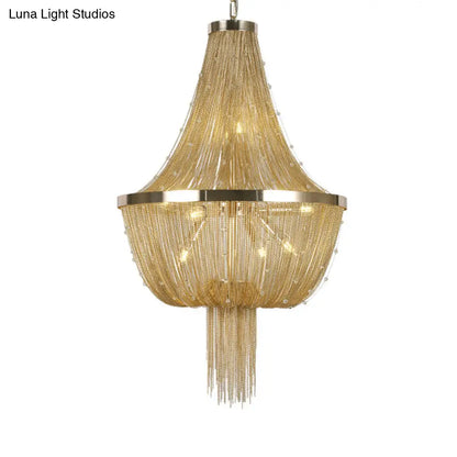 Lámpara de techo Gold Empire - Estilo nórdico moderno, 6 luces con detalles de borlas