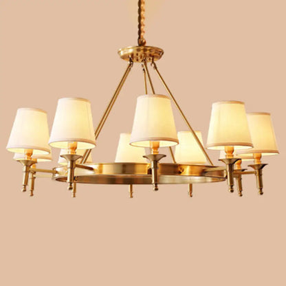 Gold Fabric Bedroom Chandelier - Minimalist Conic Ceiling Light Fixture