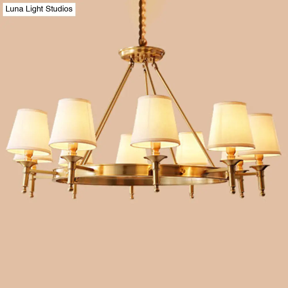 Gold Fabric Bedroom Chandelier - Minimalist Conic Ceiling Light Fixture