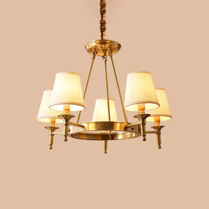 Gold Fabric Bedroom Chandelier - Minimalist Conic Ceiling Light Fixture