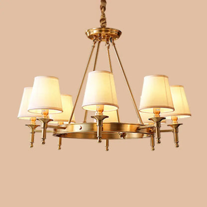 Gold Fabric Bedroom Chandelier - Minimalist Conic Ceiling Light Fixture