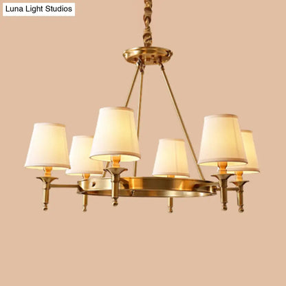 Gold Fabric Bedroom Chandelier - Minimalist Conic Ceiling Light Fixture