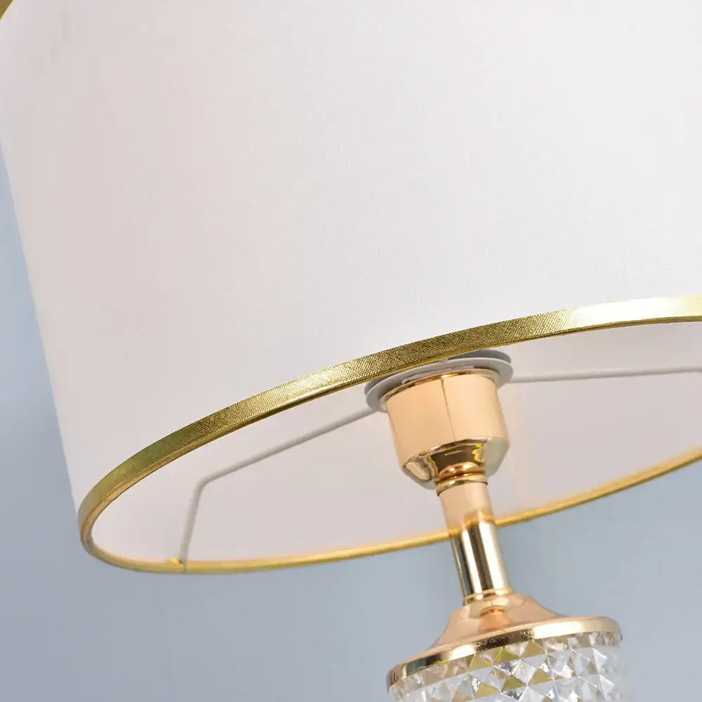 Gold faceted clear crystal glass table lamp with gold-toned crystal base and white fabric shade for bedroom decorbites clear crystal