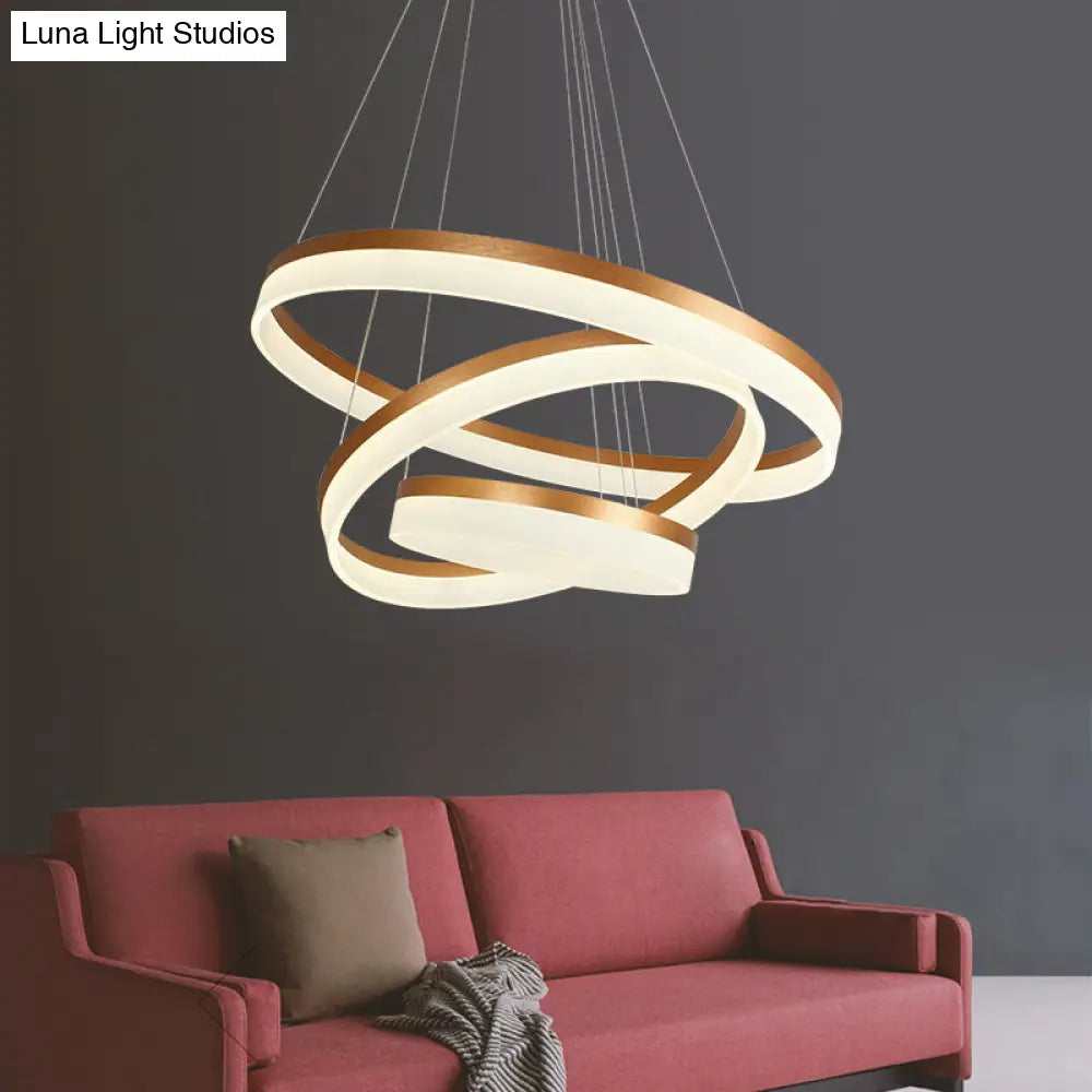 Gold Finish Acrylic Loop LED Ceiling Chandelier - Elegant Hanging Light for Dining Room