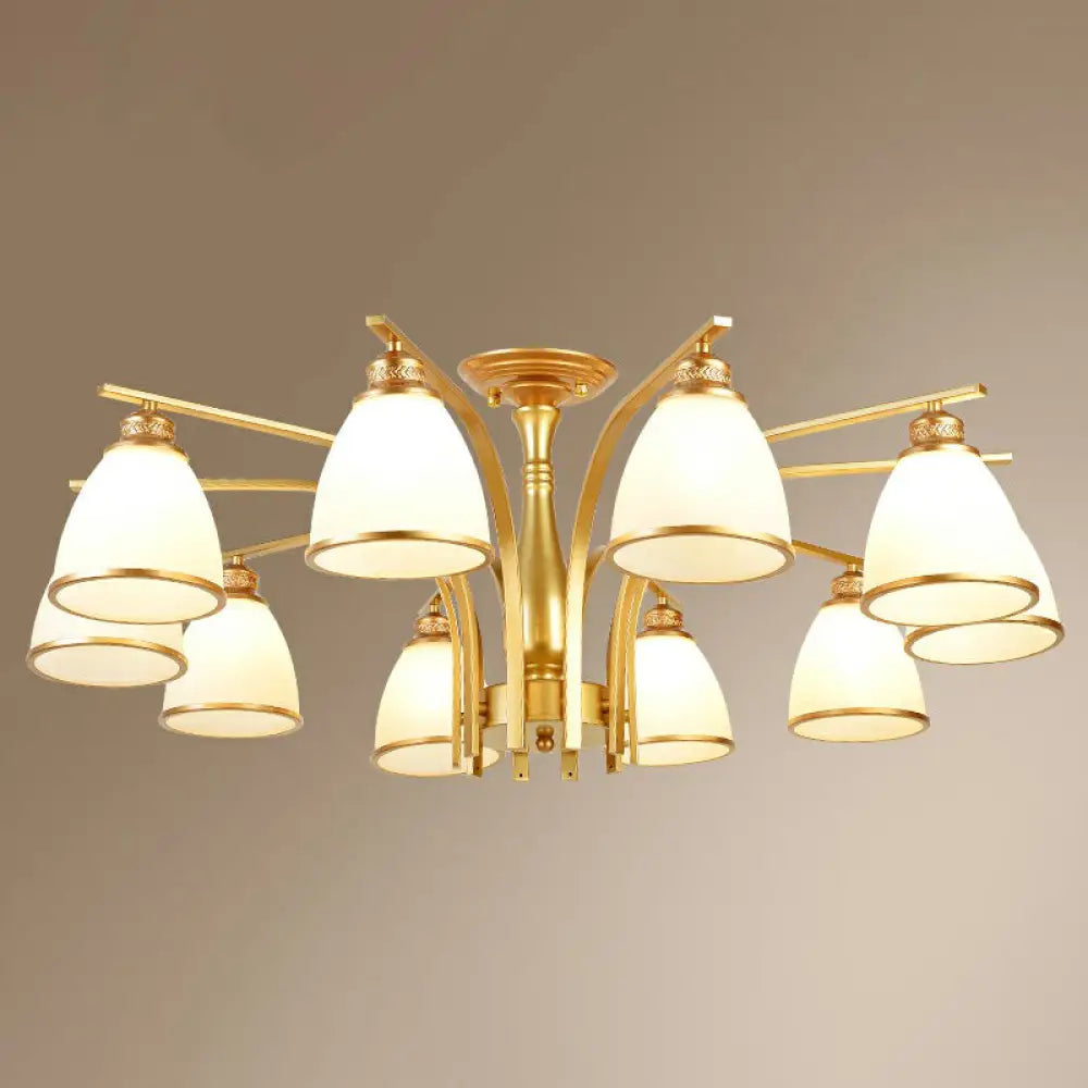 DecorBites™ DecorBites™ Gold Finish Bell Chandelier with Opal Glass, Ceiling Mounted Light for Traditional Bedroom Décor