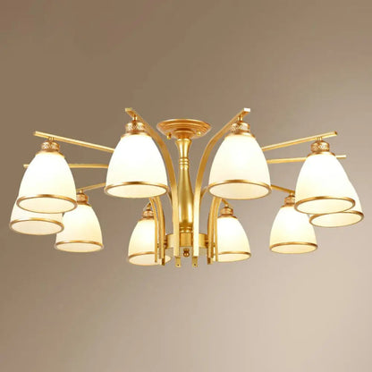 DecorBites™ DecorBites™ Gold Finish Bell Chandelier with Opal Glass, Ceiling Mounted Light for Traditional Bedroom Décor