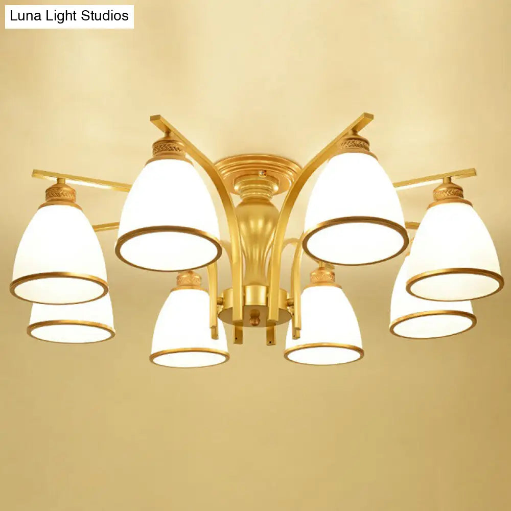 DecorBites™ DecorBites™ Gold Finish Bell Chandelier with Opal Glass, Ceiling Mounted Light for Traditional Bedroom Décor