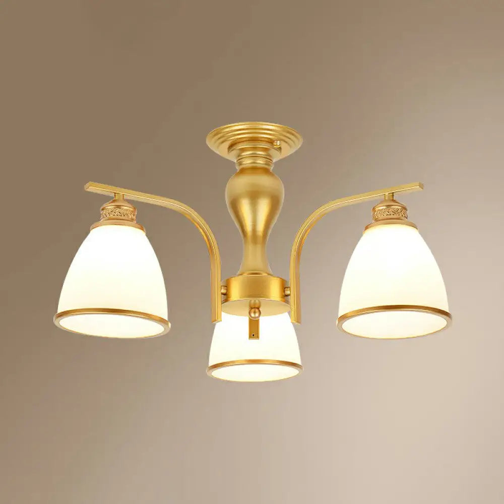 DecorBites™ DecorBites™ Gold Finish Bell Chandelier with Opal Glass, Ceiling Mounted Light for Traditional Bedroom Décor