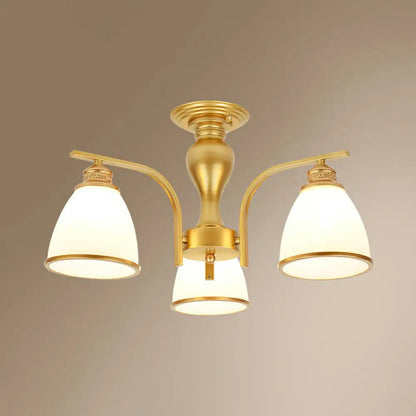 DecorBites™ DecorBites™ Gold Finish Bell Chandelier with Opal Glass, Ceiling Mounted Light for Traditional Bedroom Décor