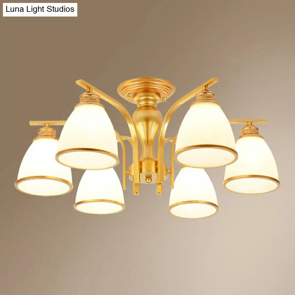 DecorBites™ DecorBites™ Gold Finish Bell Chandelier with Opal Glass, Ceiling Mounted Light for Traditional Bedroom Décor
