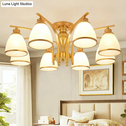 DecorBites™ DecorBites™ Gold Finish Bell Chandelier with Opal Glass, Ceiling Mounted Light for Traditional Bedroom Décor