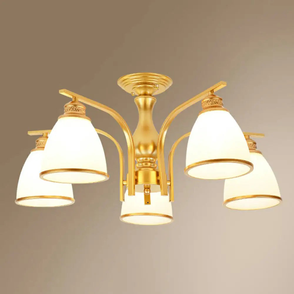 DecorBites™ DecorBites™ Gold Finish Bell Chandelier with Opal Glass, Ceiling Mounted Light for Traditional Bedroom Décor
