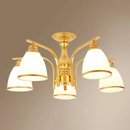 DecorBites™ DecorBites™ Gold Finish Bell Chandelier with Opal Glass, Ceiling Mounted Light for Traditional Bedroom Décor