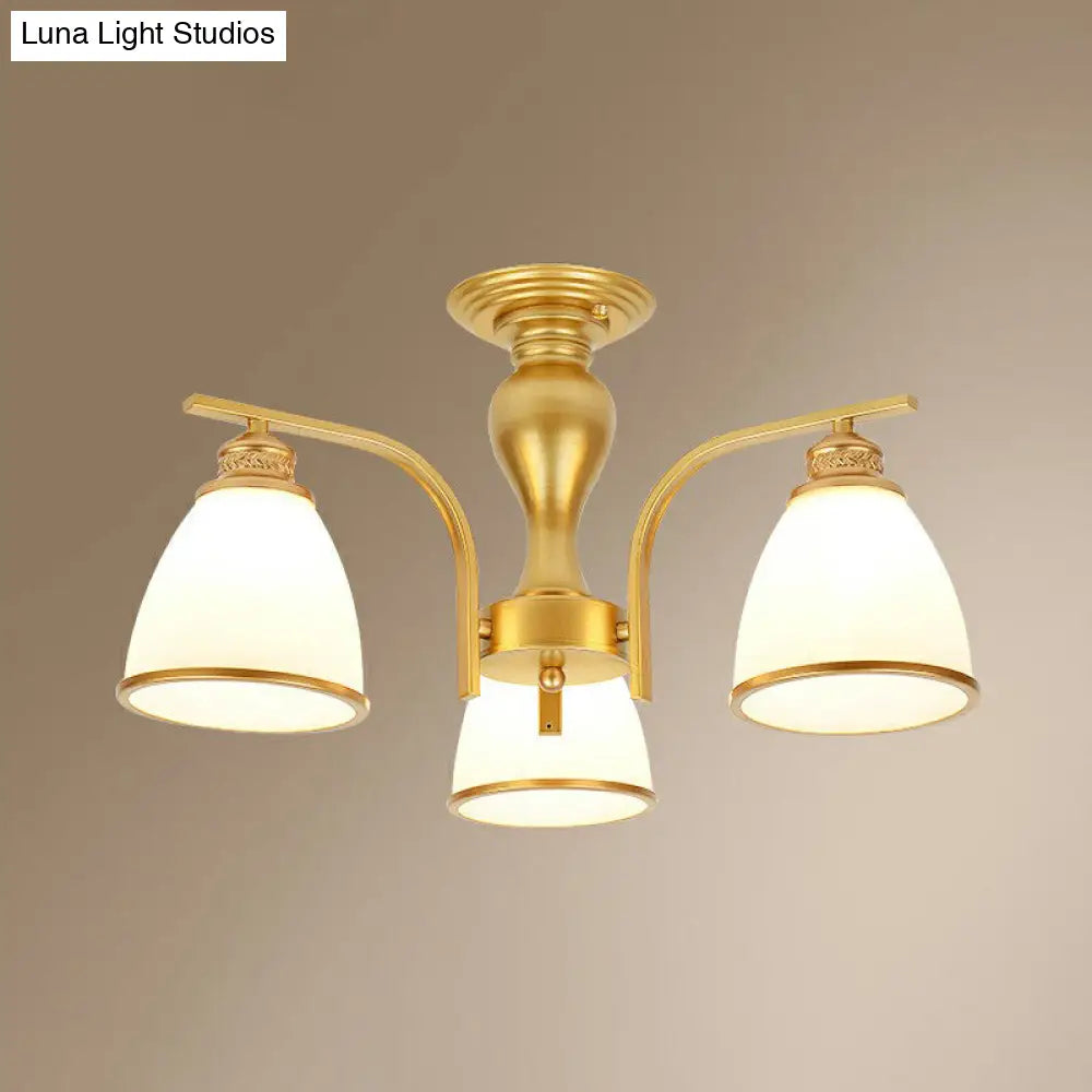 DecorBites™ DecorBites™ Gold Finish Bell Chandelier with Opal Glass, Ceiling Mounted Light for Traditional Bedroom Décor