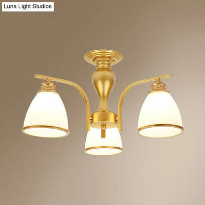 DecorBites™ DecorBites™ Gold Finish Bell Chandelier with Opal Glass, Ceiling Mounted Light for Traditional Bedroom Décor