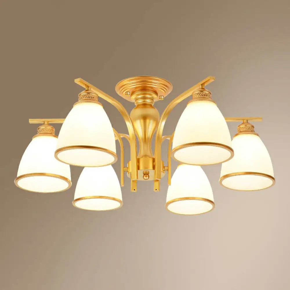 DecorBites™ DecorBites™ Gold Finish Bell Chandelier with Opal Glass, Ceiling Mounted Light for Traditional Bedroom Décor