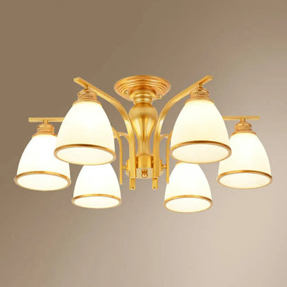 DecorBites™ DecorBites™ Gold Finish Bell Chandelier with Opal Glass, Ceiling Mounted Light for Traditional Bedroom Décor