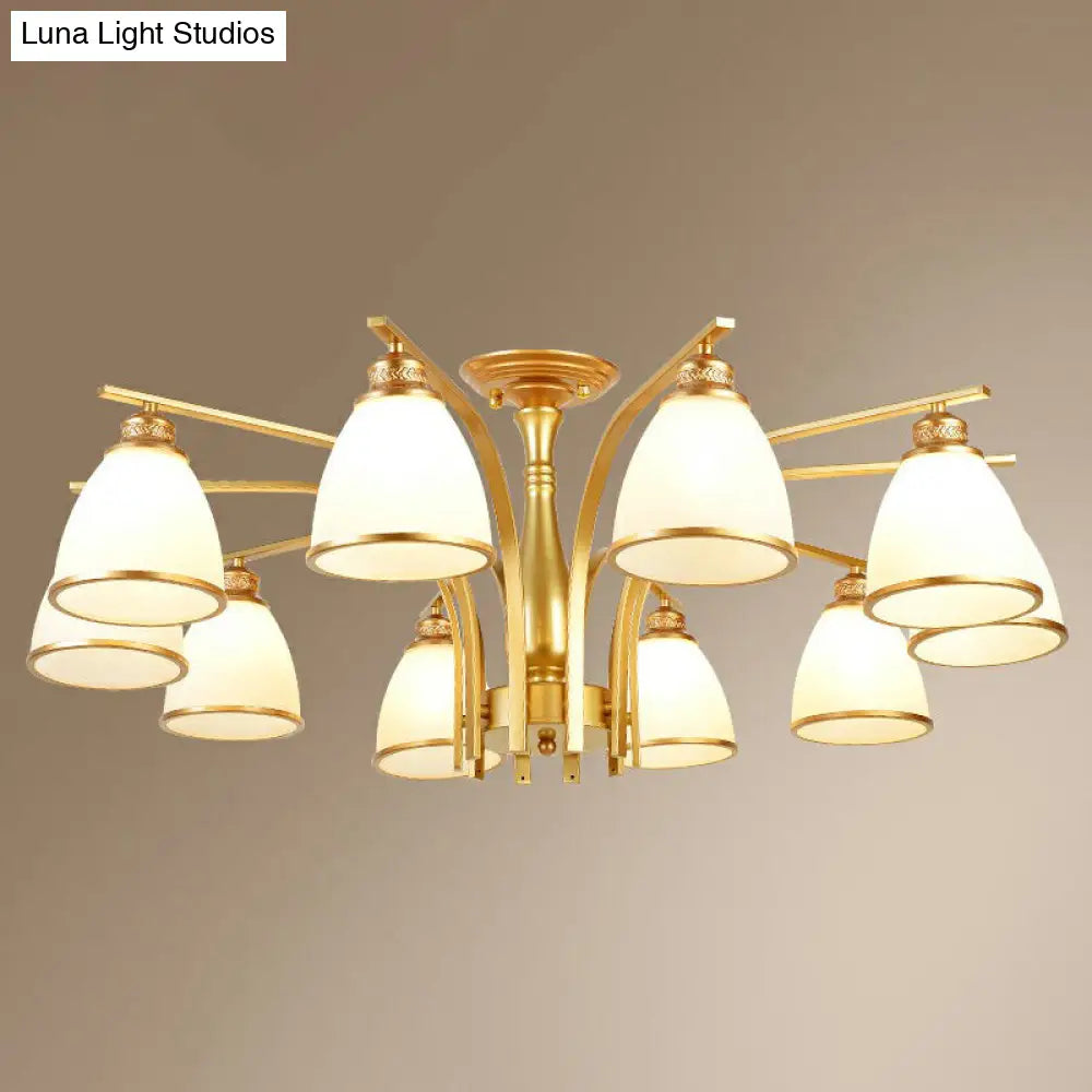 DecorBites™ DecorBites™ Gold Finish Bell Chandelier with Opal Glass, Ceiling Mounted Light for Traditional Bedroom Décor