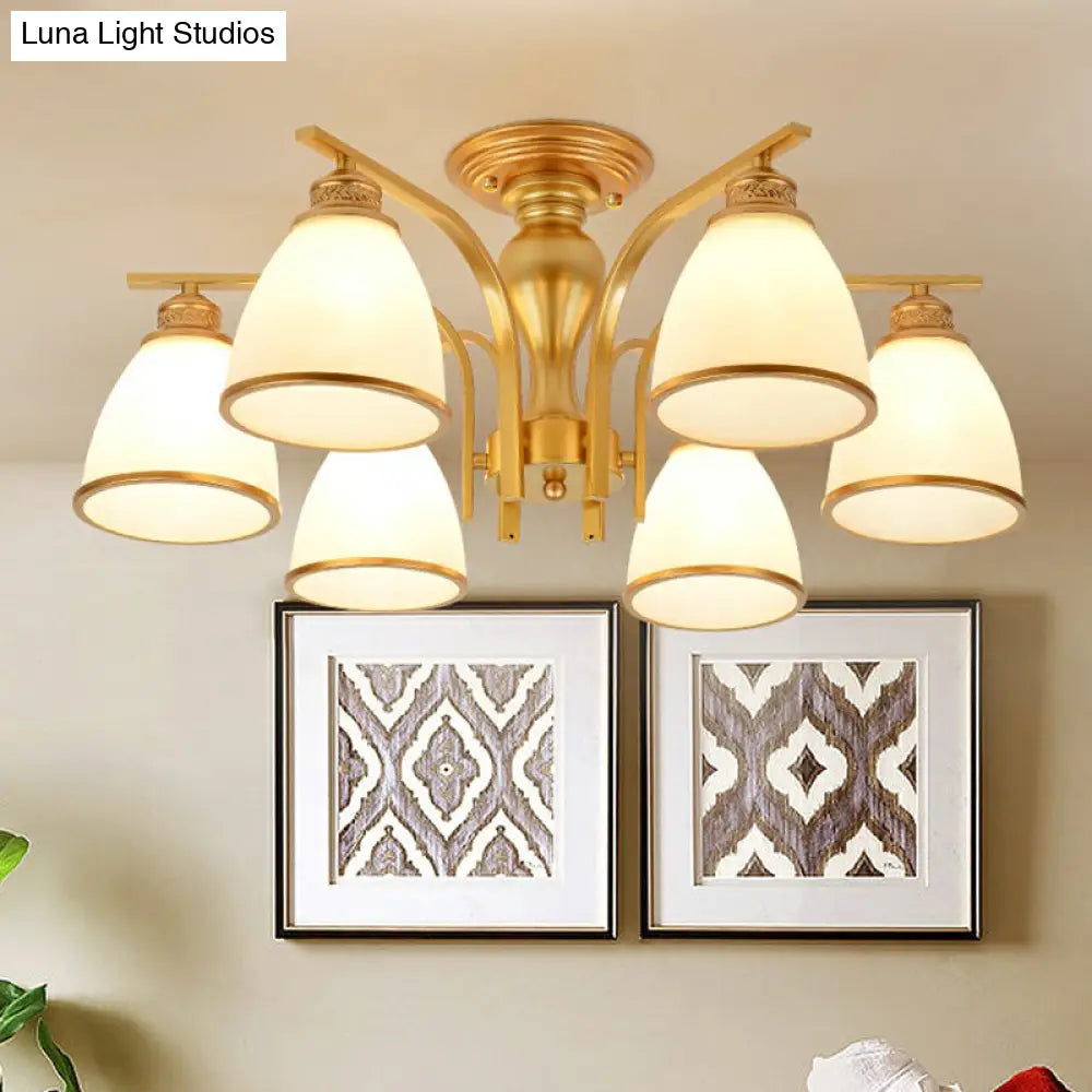 DecorBites™ DecorBites™ Gold Finish Bell Chandelier with Opal Glass, Ceiling Mounted Light for Traditional Bedroom Décor