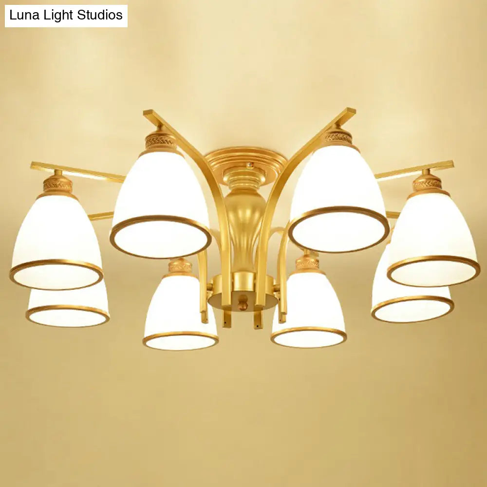 DecorBites™ DecorBites™ Gold Finish Bell Chandelier with Opal Glass, Ceiling Mounted Light for Traditional Bedroom Décor