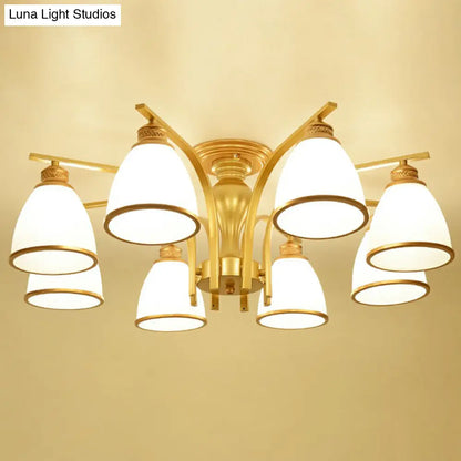 DecorBites™ DecorBites™ Gold Finish Bell Chandelier with Opal Glass, Ceiling Mounted Light for Traditional Bedroom Décor