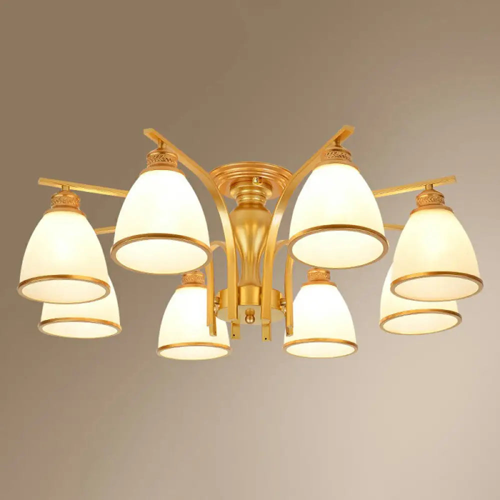 DecorBites™ DecorBites™ Gold Finish Bell Chandelier with Opal Glass, Ceiling Mounted Light for Traditional Bedroom Décor