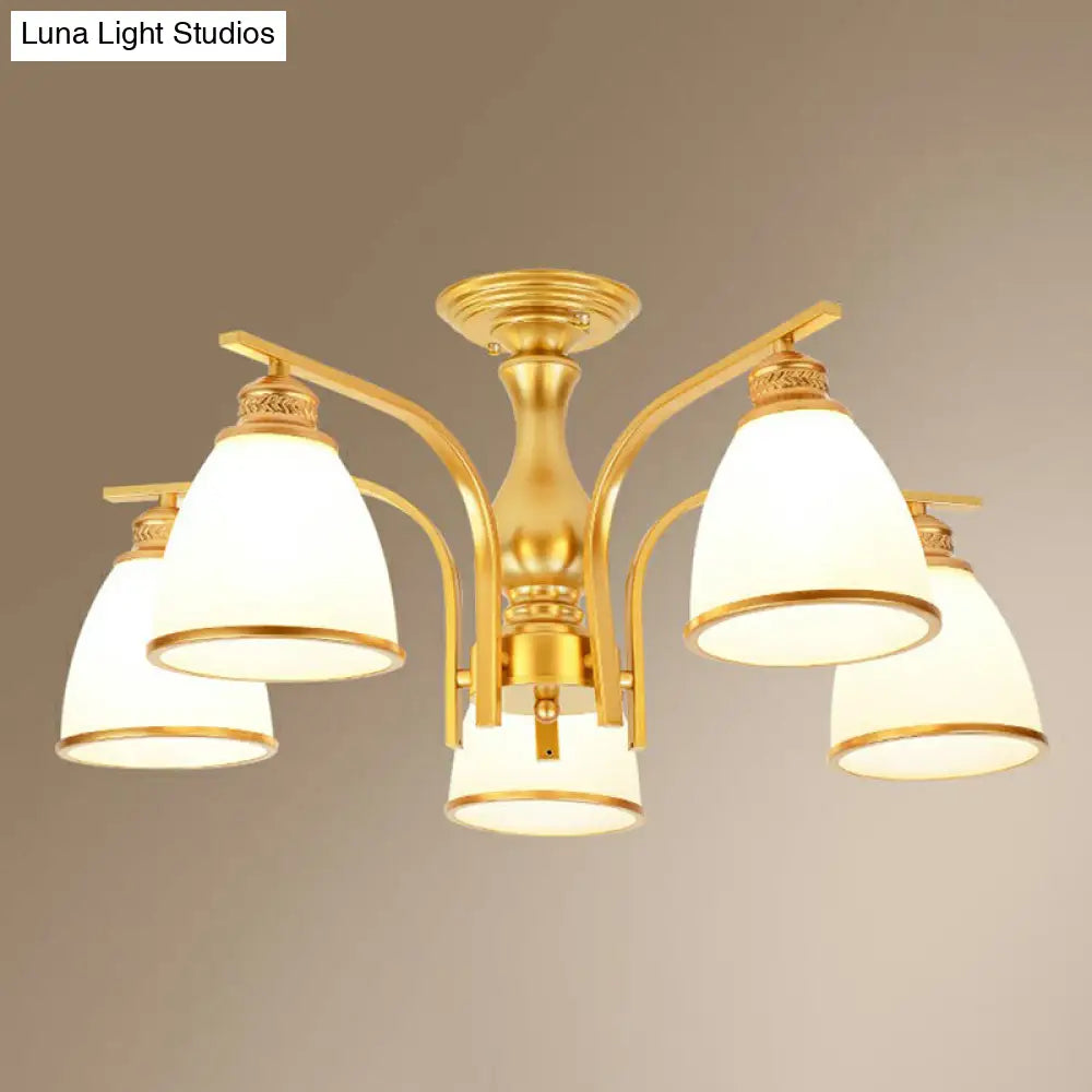 DecorBites™ DecorBites™ Gold Finish Bell Chandelier with Opal Glass, Ceiling Mounted Light for Traditional Bedroom Décor