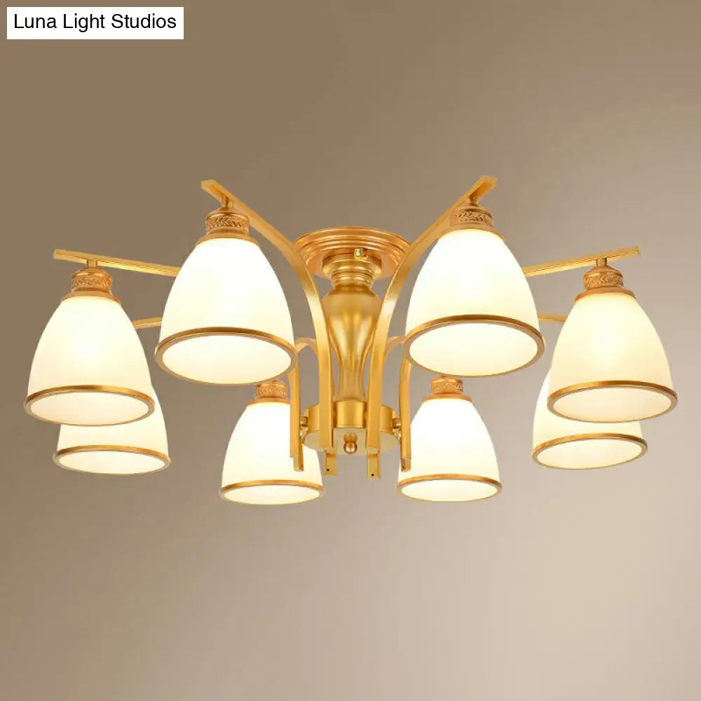 DecorBites™ DecorBites™ Gold Finish Bell Chandelier with Opal Glass, Ceiling Mounted Light for Traditional Bedroom Décor