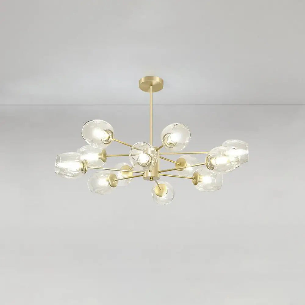 Gold Finish Dimpled Glass Cup Chandelier - Postmodern Hanging Lamp for Living Room