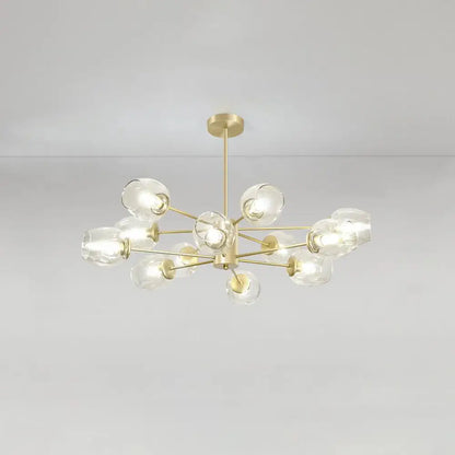 Gold Finish Dimpled Glass Cup Chandelier - Postmodern Hanging Lamp for Living Room