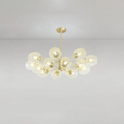 Gold Finish Dimpled Glass Cup Chandelier - Postmodern Hanging Lamp for Living Room