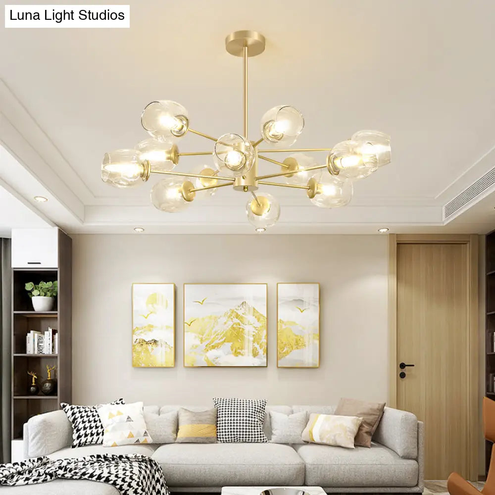 Gold Finish Dimpled Glass Cup Chandelier - Postmodern Hanging Lamp for Living Room