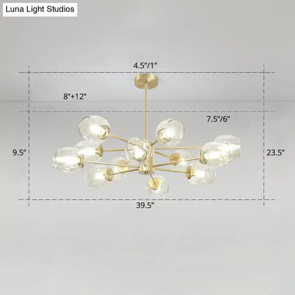 Gold Finish Dimpled Glass Cup Chandelier - Postmodern Hanging Lamp for Living Room