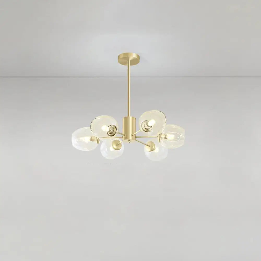 Gold Finish Dimpled Glass Cup Chandelier - Postmodern Hanging Lamp for Living Room