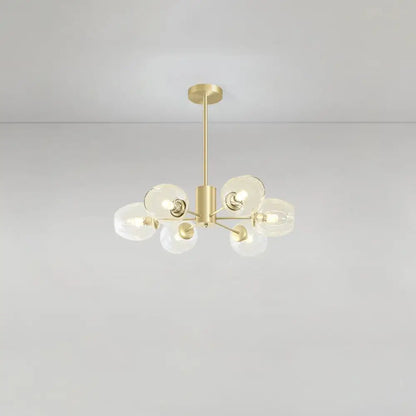 Gold Finish Dimpled Glass Cup Chandelier - Postmodern Hanging Lamp for Living Room