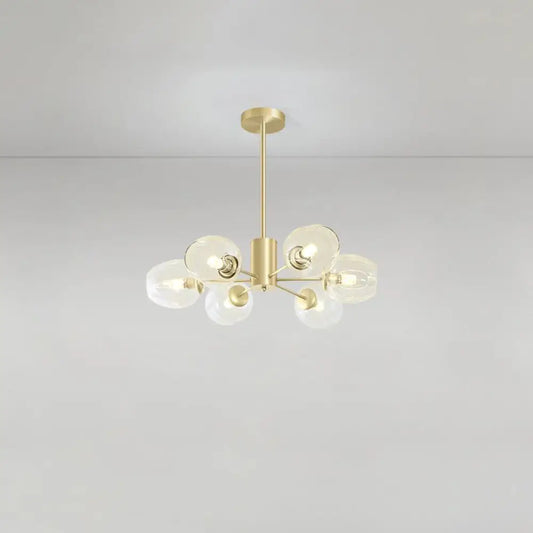 Gold Finish Dimpled Glass Cup Chandelier - Postmodern Hanging Lamp for Living Room