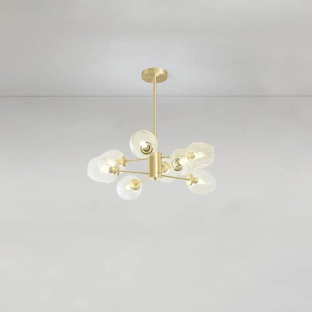 Gold Finish Dimpled Glass Cup Chandelier - Postmodern Hanging Lamp for Living Room