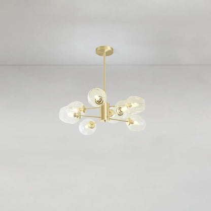 Gold Finish Dimpled Glass Cup Chandelier - Postmodern Hanging Lamp for Living Room