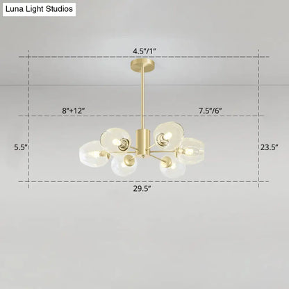 Gold Finish Dimpled Glass Cup Chandelier - Postmodern Hanging Lamp for Living Room