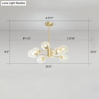 Gold Finish Dimpled Glass Cup Chandelier - Postmodern Hanging Lamp for Living Room