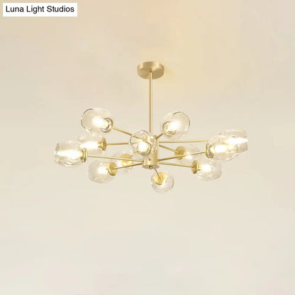 Gold Finish Dimpled Glass Cup Chandelier - Postmodern Hanging Lamp for Living Room