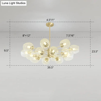Gold Finish Dimpled Glass Cup Chandelier - Postmodern Hanging Lamp for Living Room