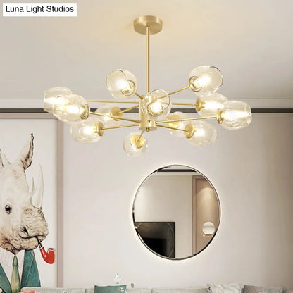 Gold Finish Dimpled Glass Cup Chandelier - Postmodern Hanging Lamp for Living Room