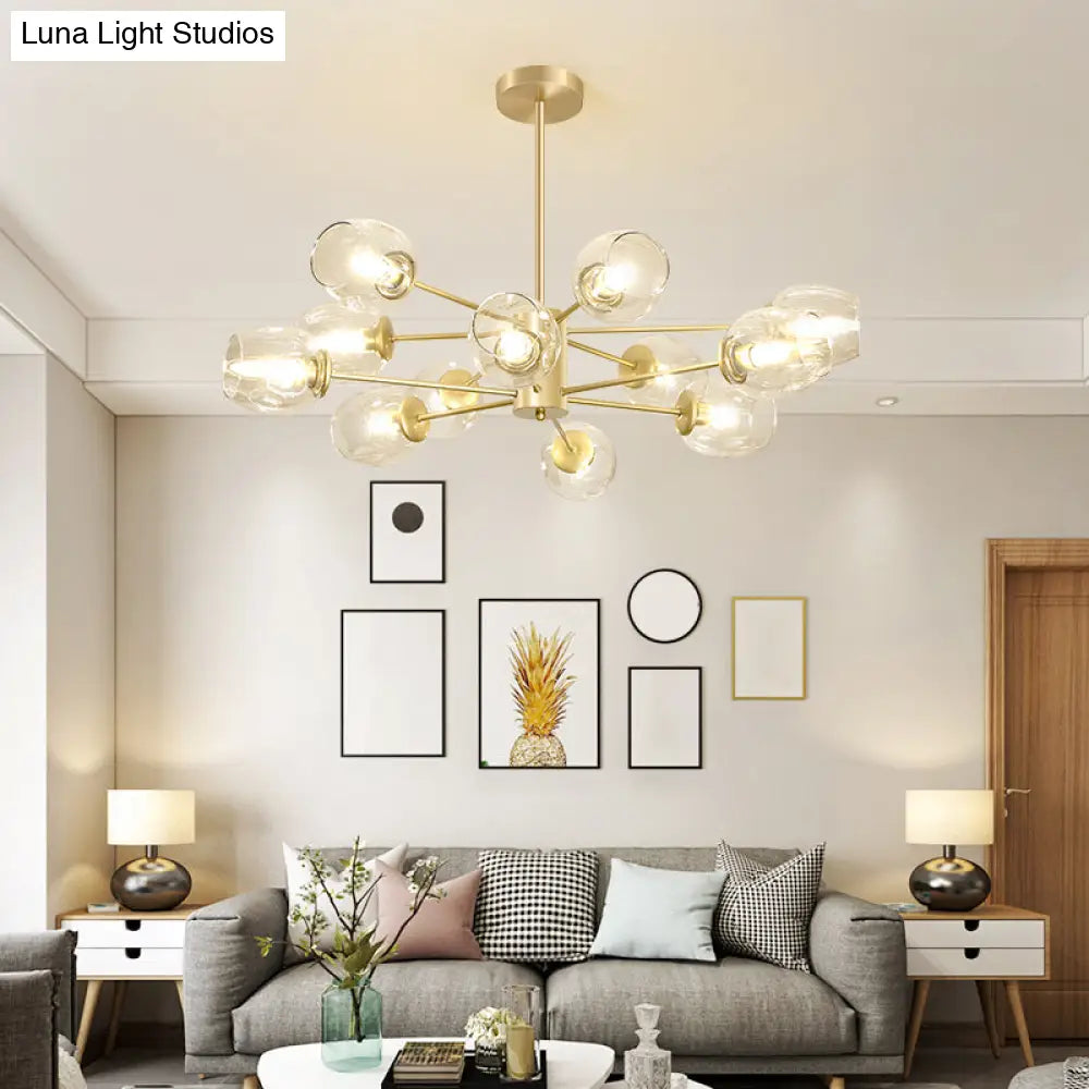 Gold Finish Dimpled Glass Cup Chandelier - Postmodern Hanging Lamp for Living Room