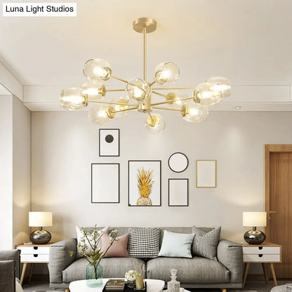 Gold Finish Dimpled Glass Cup Chandelier - Postmodern Hanging Lamp for Living Room